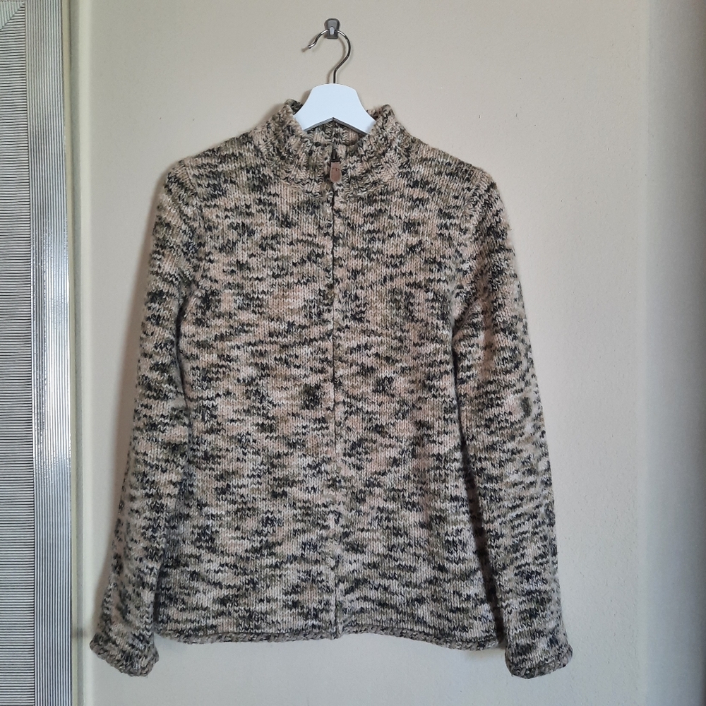 High Sierra Wool Blend Zip Up Sweater Tan Green Outdoors